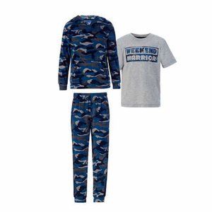 Saint Eve Boys 3 Piece Blue Camo Hooded Sleepwear Set
